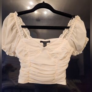 NWT Forever 21 Cream Ruched Puff Sleeve Blouse SMALL